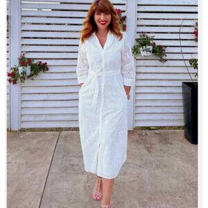 ZARA WOMAN $109 EMBROIDERED EYELET SHIRT DRESS ZW COLLECTION WHITE | 3129/265